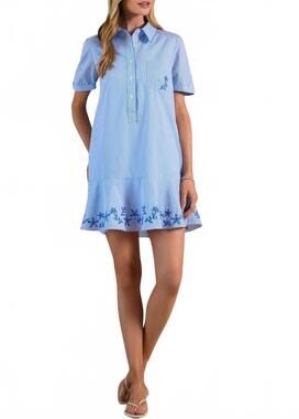 NEW CURRENT AIR striped embroidered mini shirt dress in blue